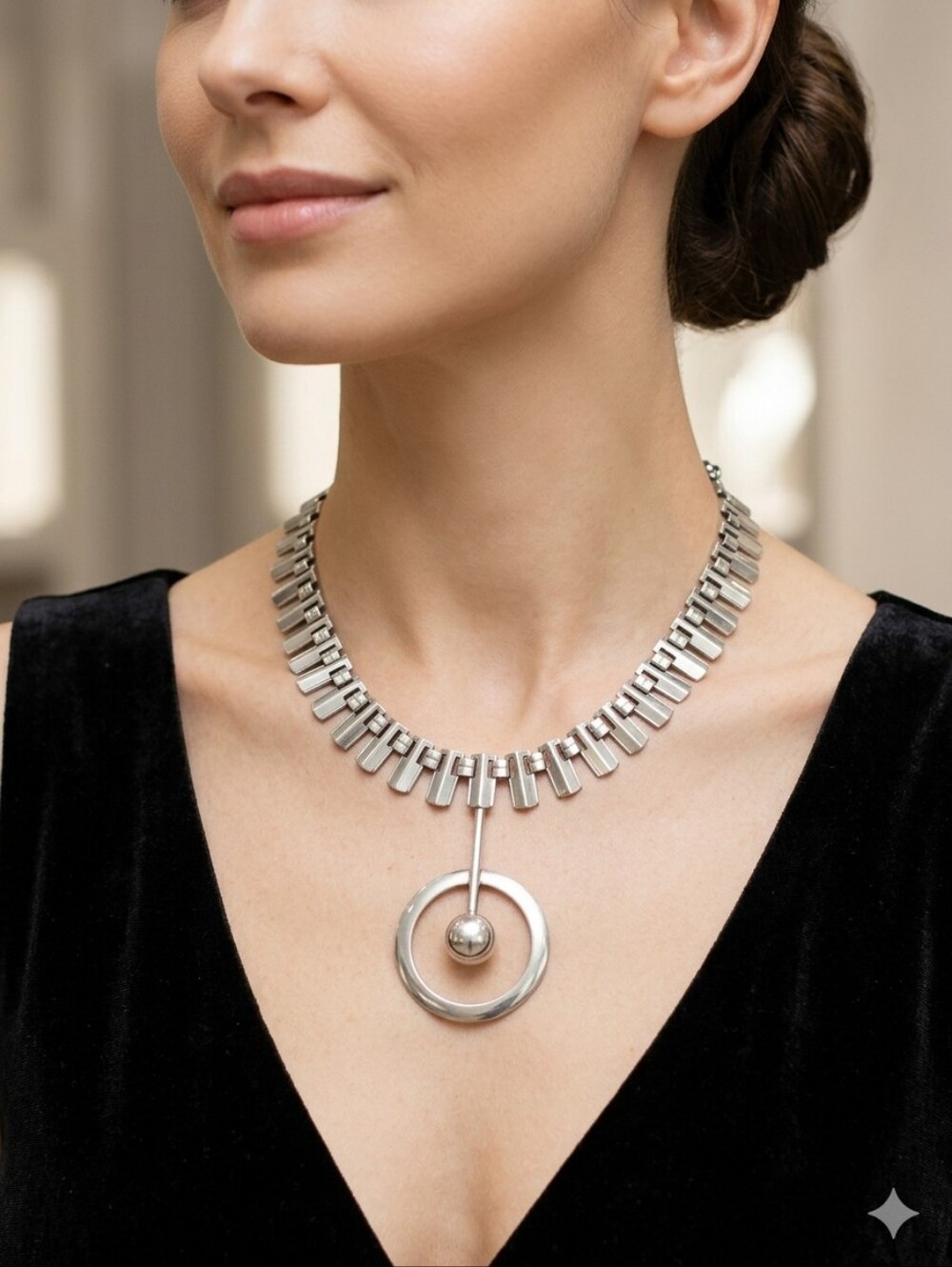 RARE FIND Vintage 1950-1960s Atomic Modernist Industrial Silver-Tone Choker